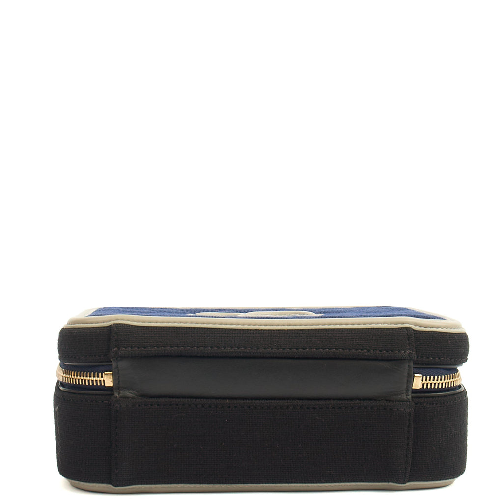 Chanel Shoulder Bag CC Filigree Vanity Case in Blue, Fabric — Top View