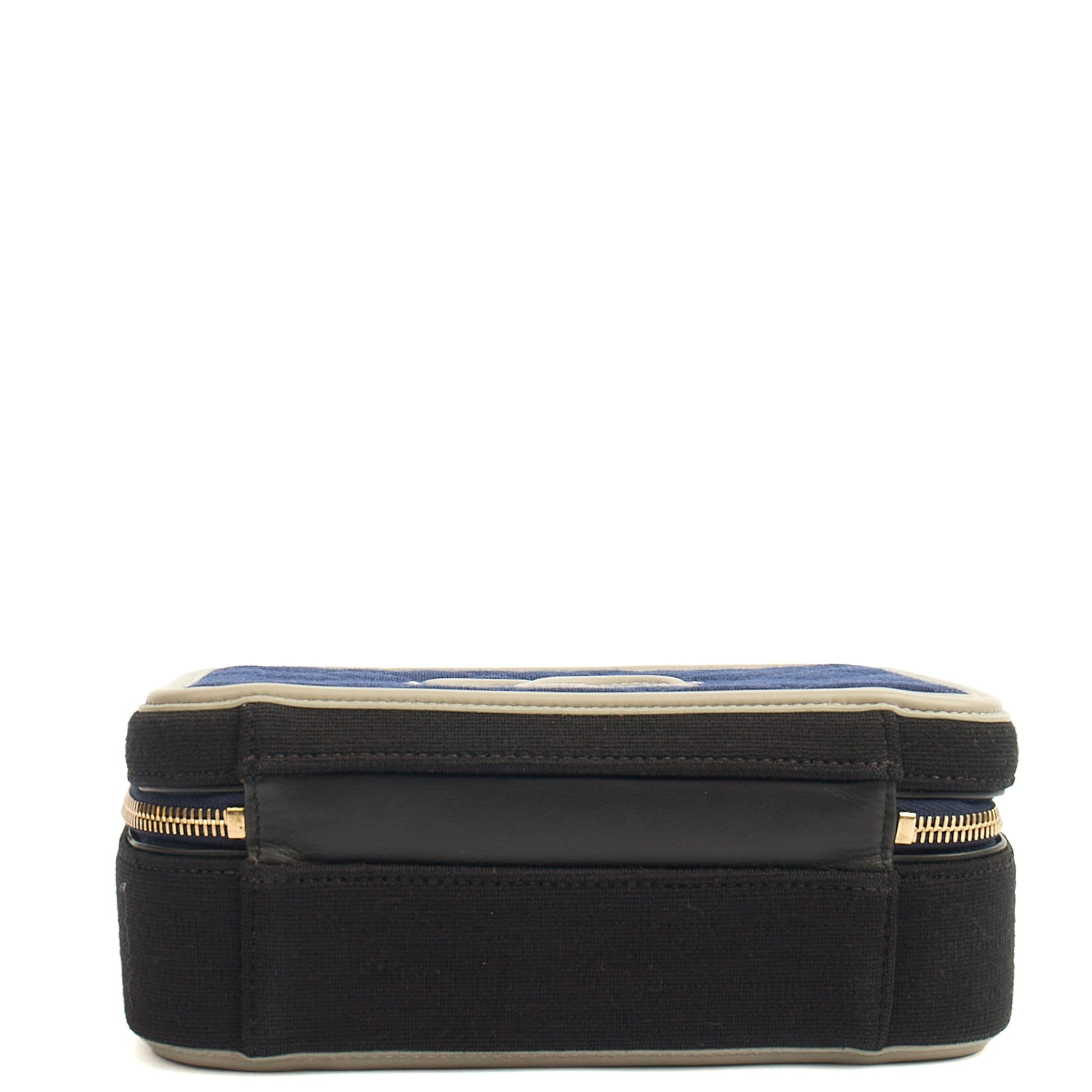 Chanel Shoulder Bag CC Filigree Vanity Case in Blue, Fabric — Top View