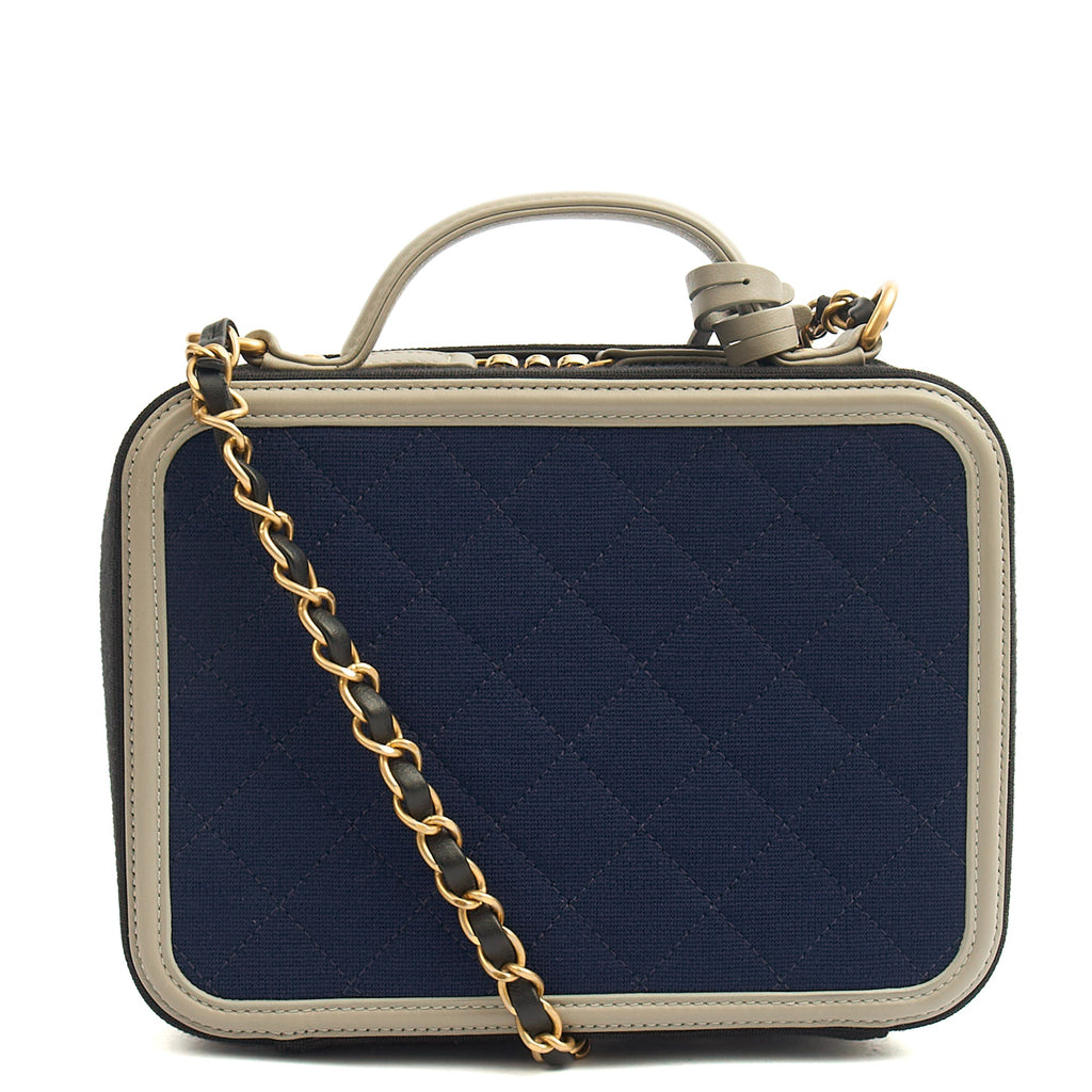 Chanel Shoulder Bag CC Filigree Vanity Case in Blue, Fabric — Alternate View 11