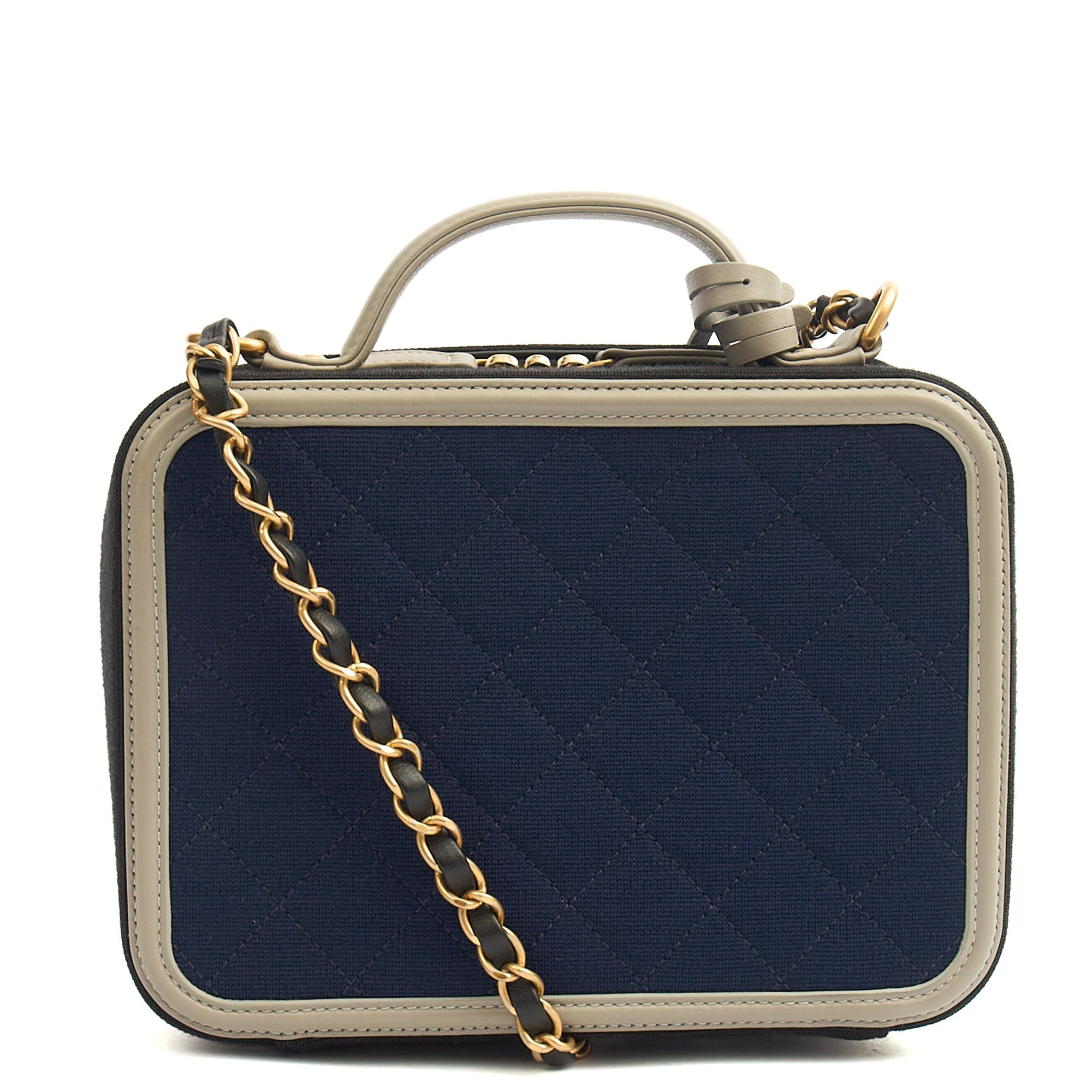 Chanel Shoulder Bag CC Filigree Vanity Case in Blue, Fabric — Alternate View 11