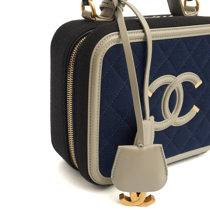Chanel Shoulder Bag CC Filigree Vanity Case in Blue, Fabric — Alternate View 21