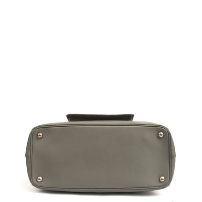 Prada Tote Galleria - Medium Double Zip Tote in Grey, Saffiano Leather — Top View
