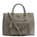 Prada Tote Galleria - Medium Double Zip Tote in Grey, Saffiano Leather — Front View