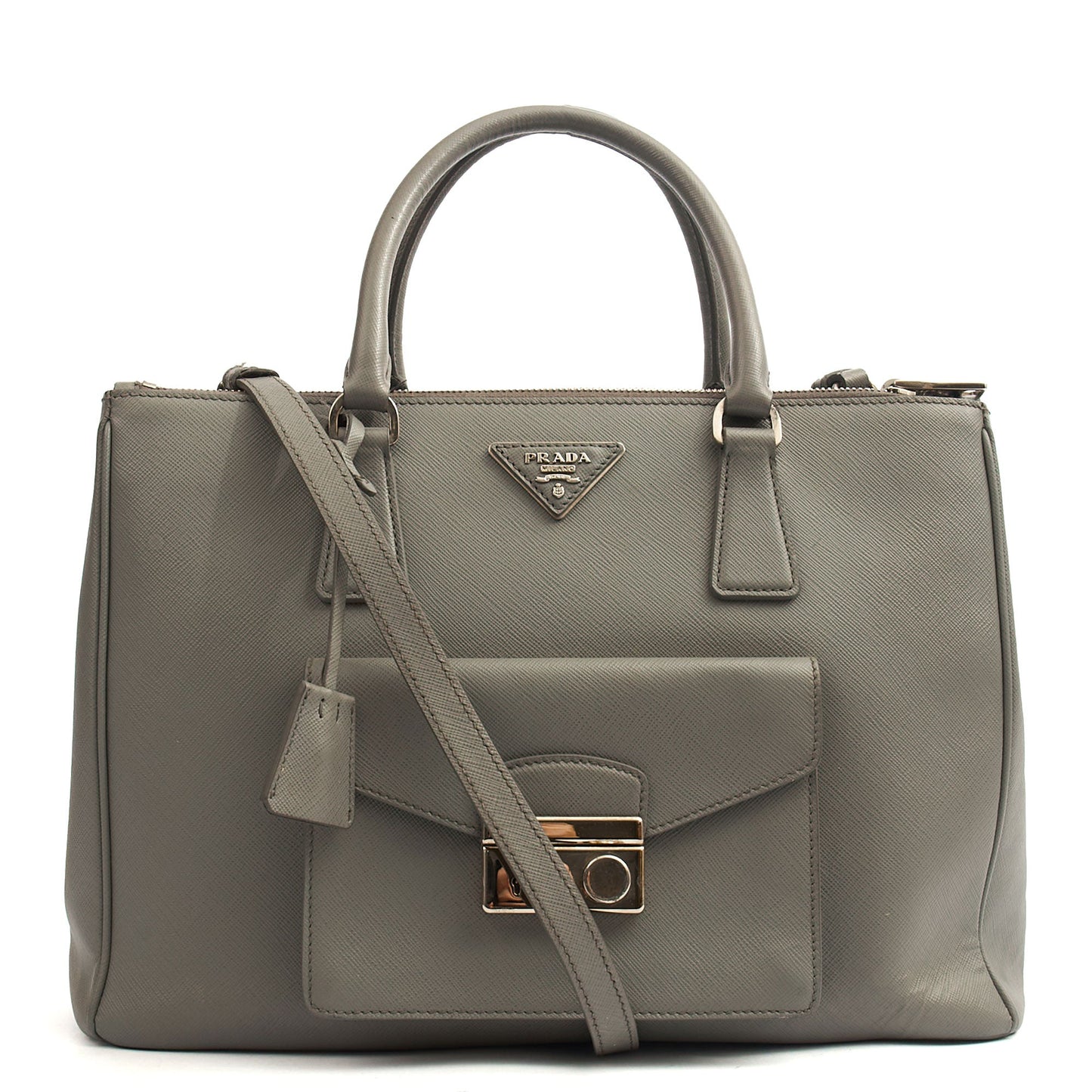 Prada Tote Galleria - Medium Double Zip Tote in Grey, Saffiano Leather — Alternate View 7