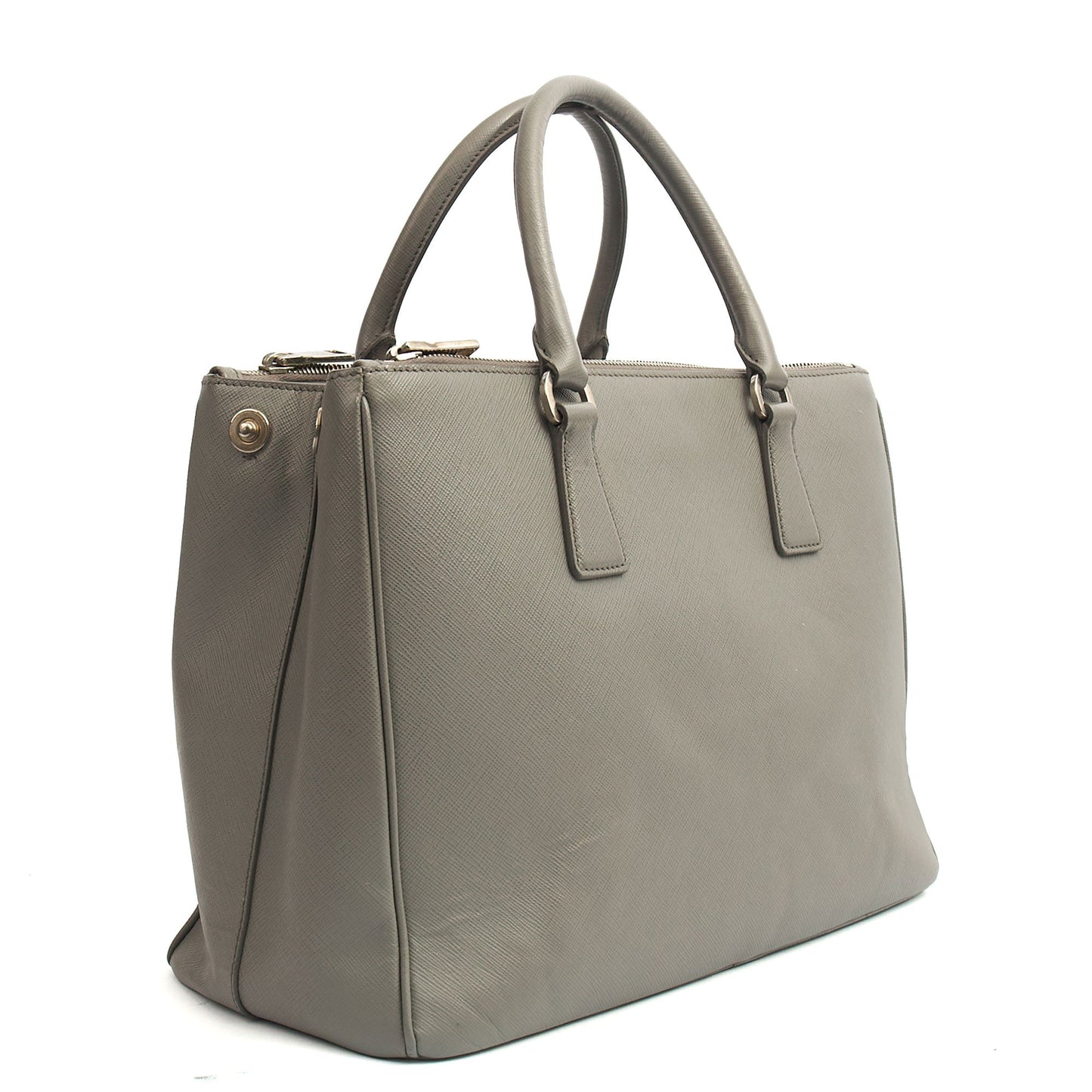 Prada Tote Galleria - Medium Double Zip Tote in Grey, Saffiano Leather — Side View