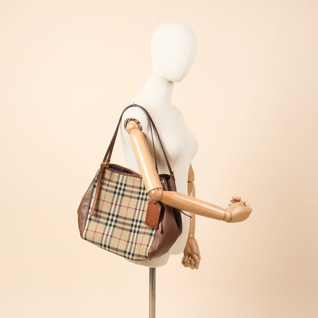 Burberry Tote Tote in Brown, Fabric — Side View