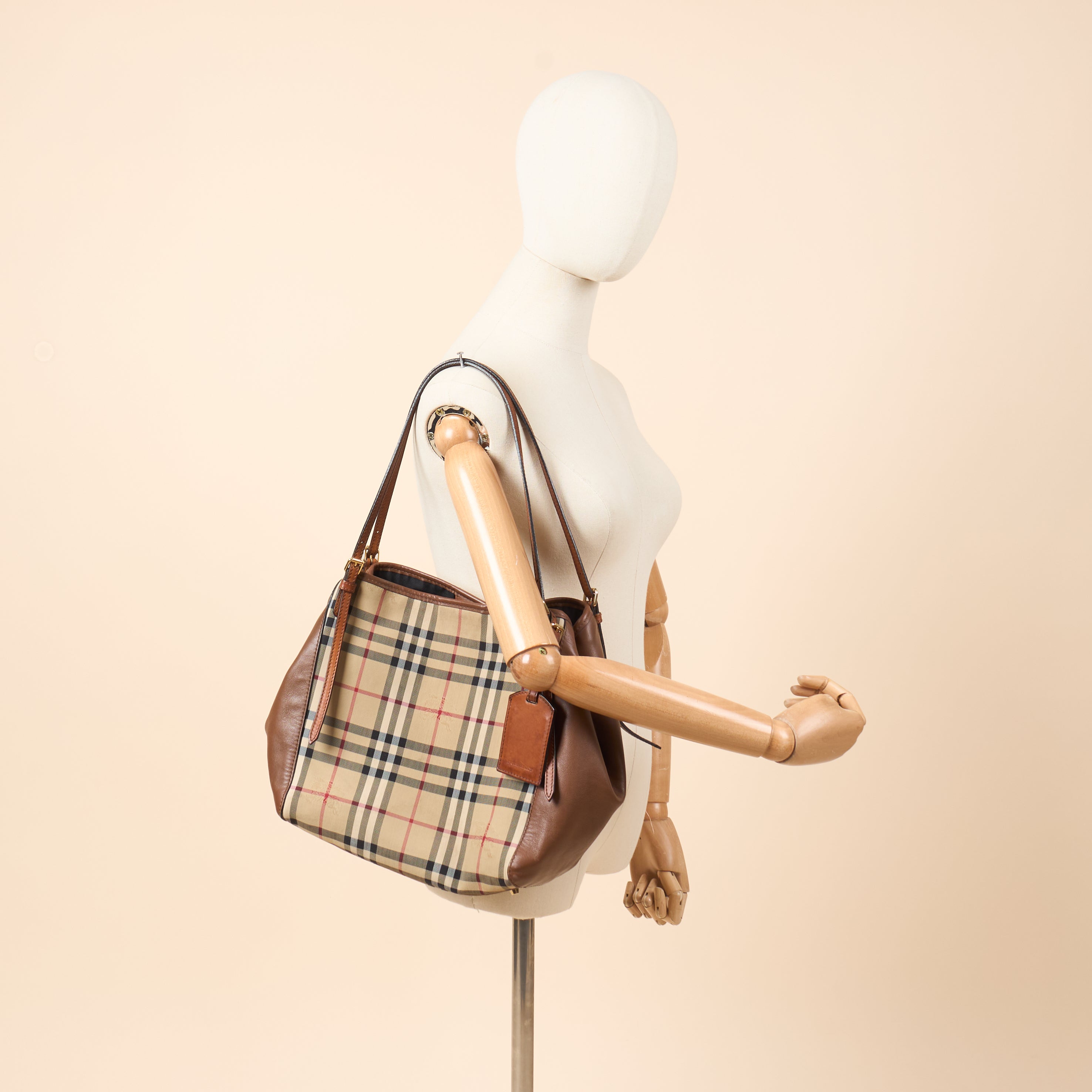 Burberry Tote Tote in Brown, Fabric — Side View