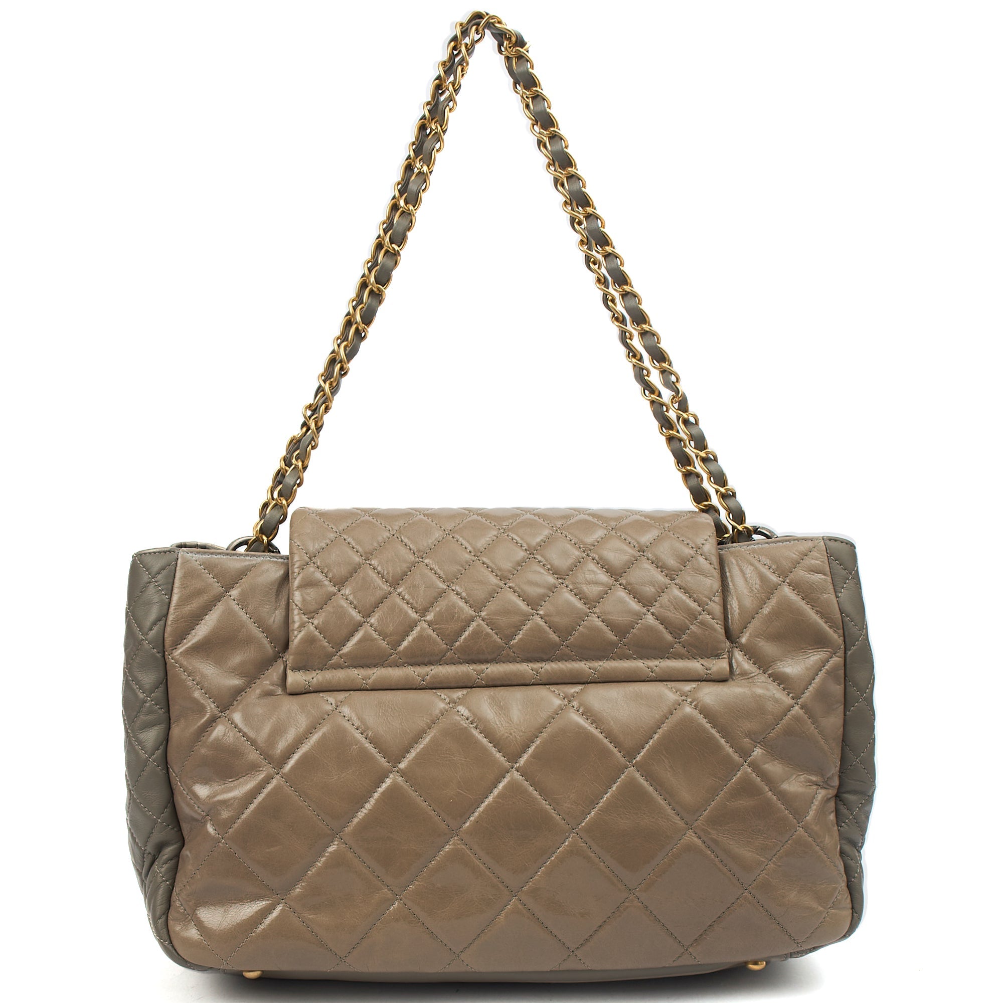 Chanel Tote Gabrielle Flap Bag in Grey, Glazed Calfskin — Back View