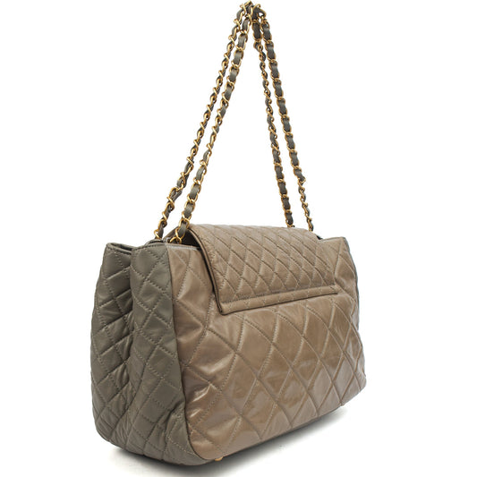 Chanel Tote Gabrielle Flap Bag in Grey, Glazed Calfskin — Side View