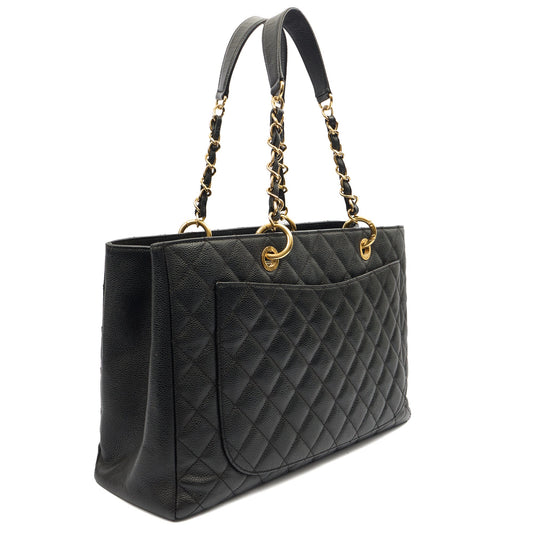 Chanel Tote Grand Shopping Tote XL in Black, Caviar Leather — Side View