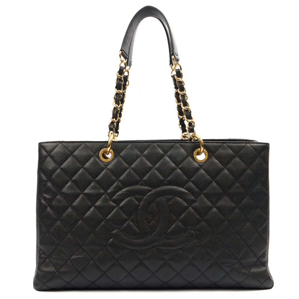 Chanel Tote Grand Shopping Tote XL in Black, Caviar Leather — Front View