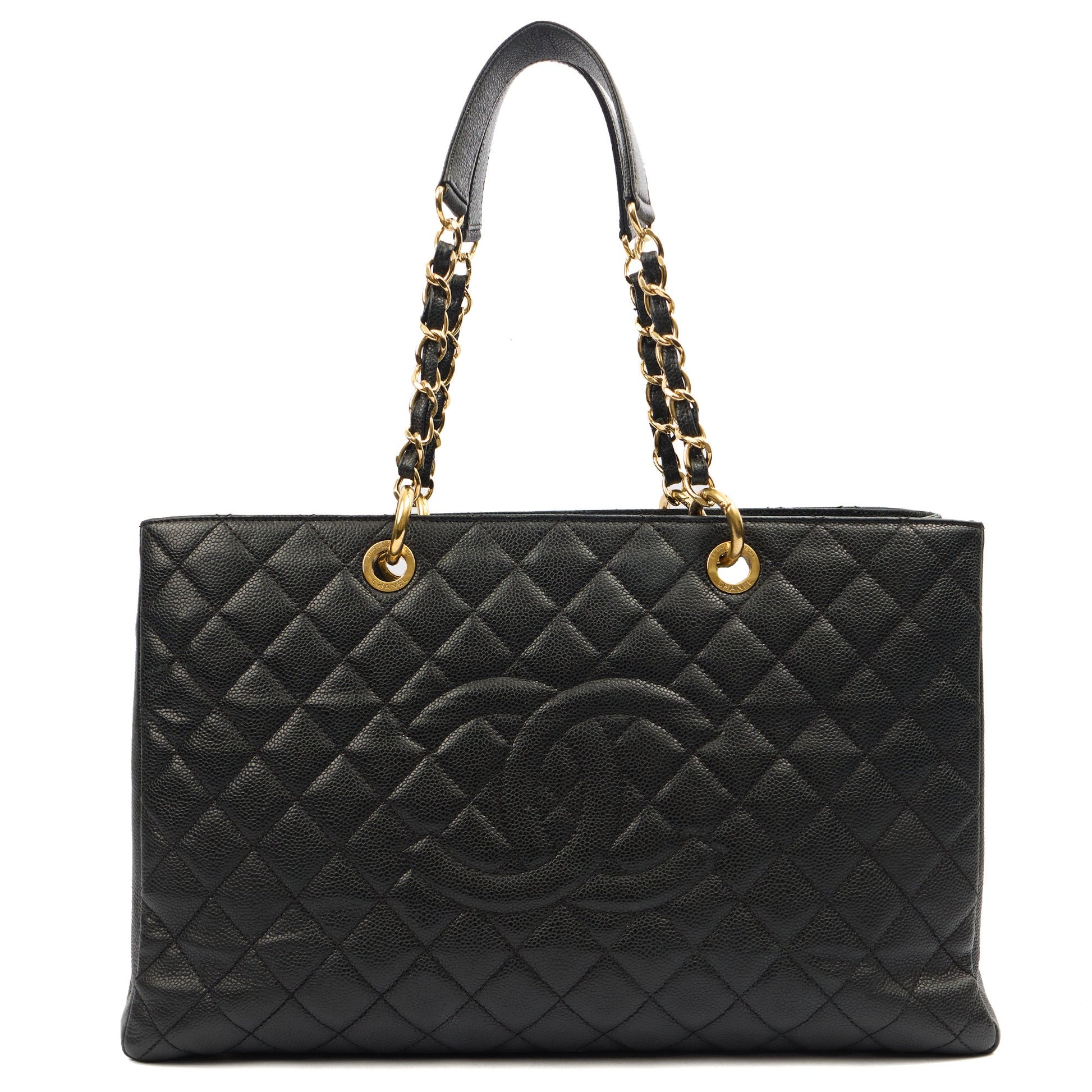 Chanel Tote Grand Shopping Tote XL in Black, Caviar Leather — Front View