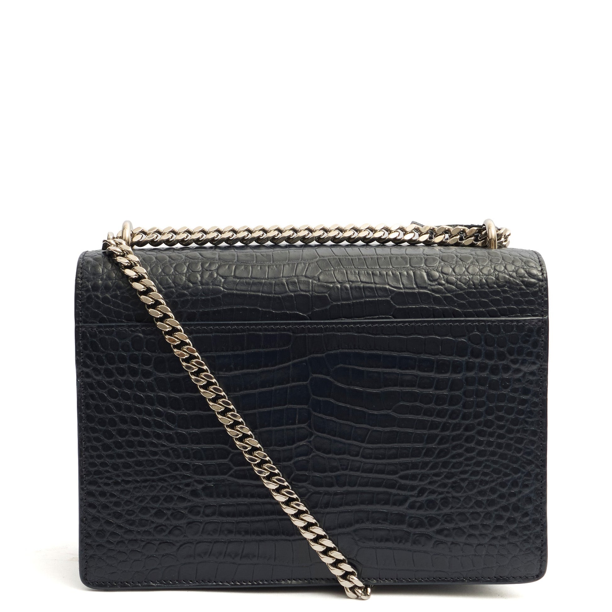 Saint Laurent Cross Body Sunset - Medium in Navy, Exotic Effect Leather — Back View