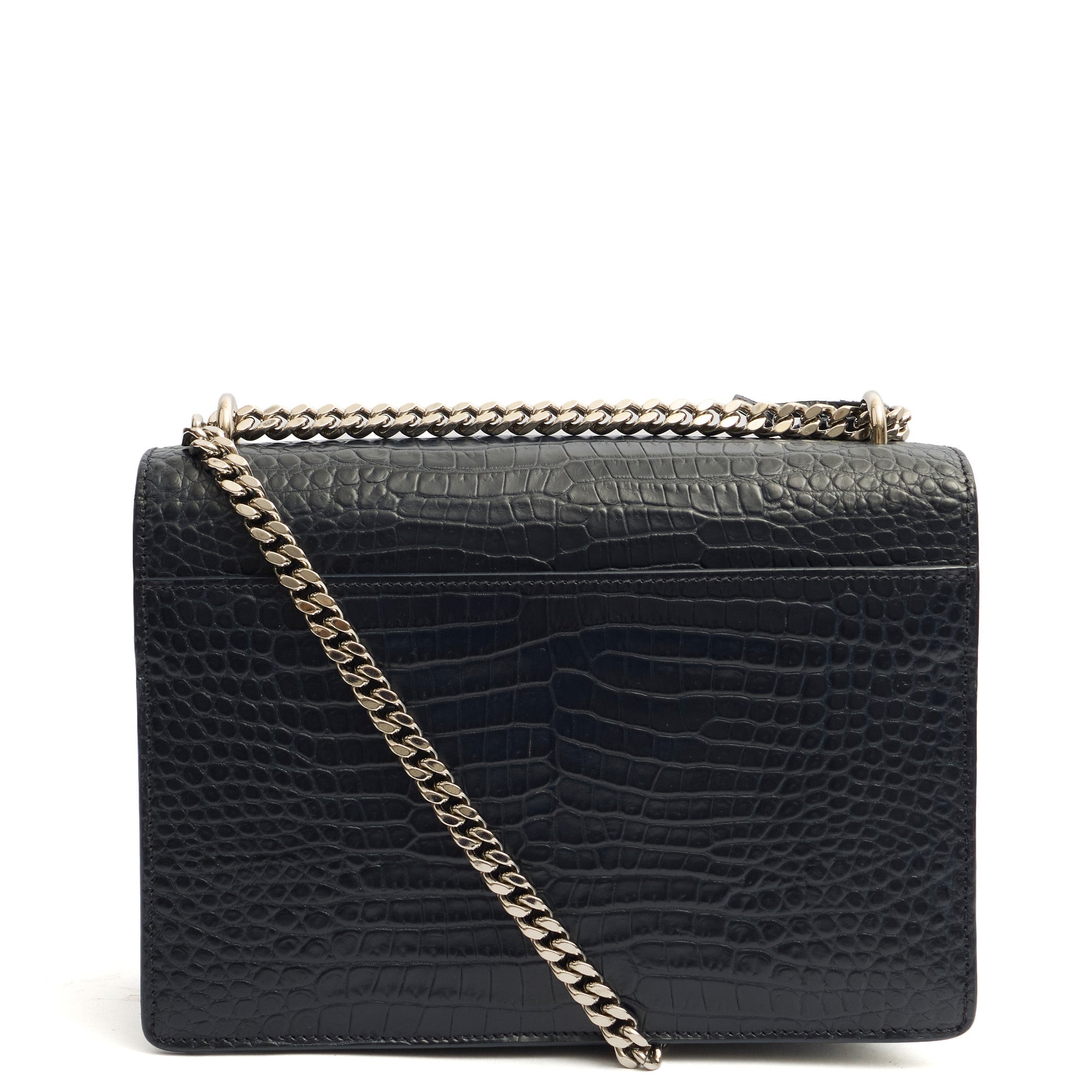 Saint Laurent Cross Body Sunset - Medium in Navy, Exotic Effect Leather — Back View