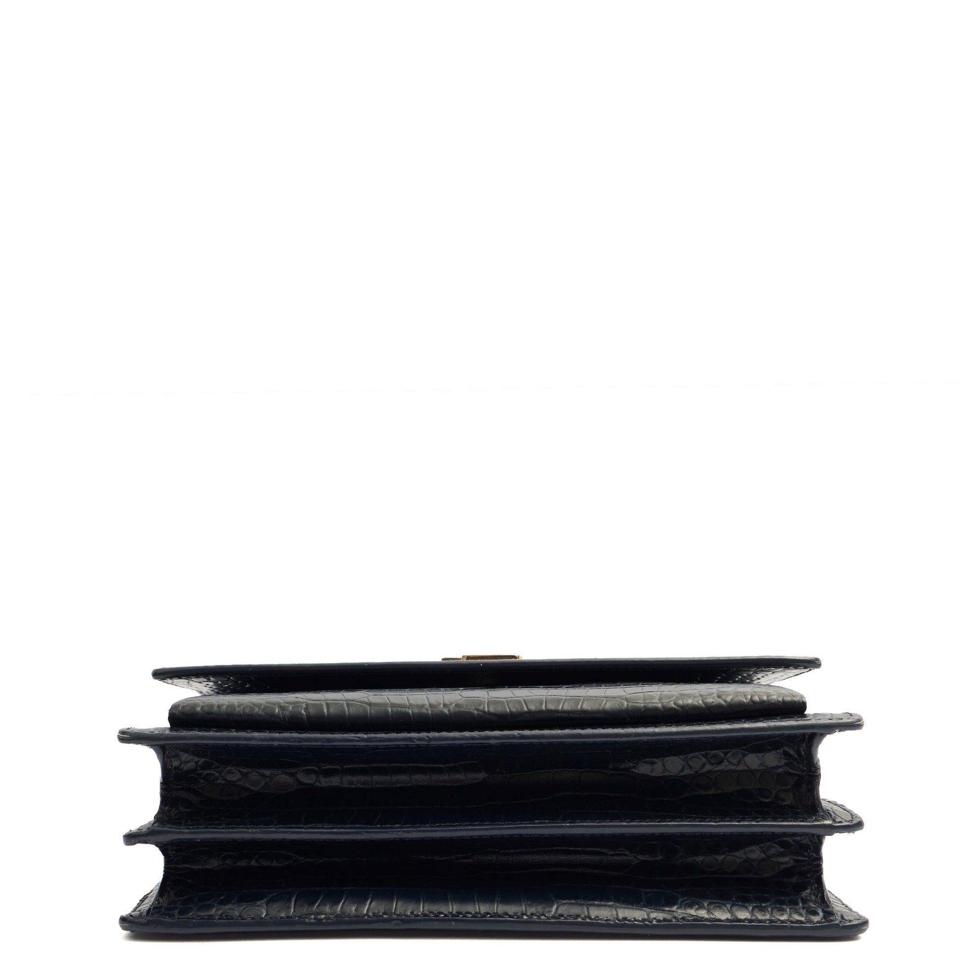 Saint Laurent Cross Body Sunset - Medium in Navy, Exotic Effect Leather — Top View