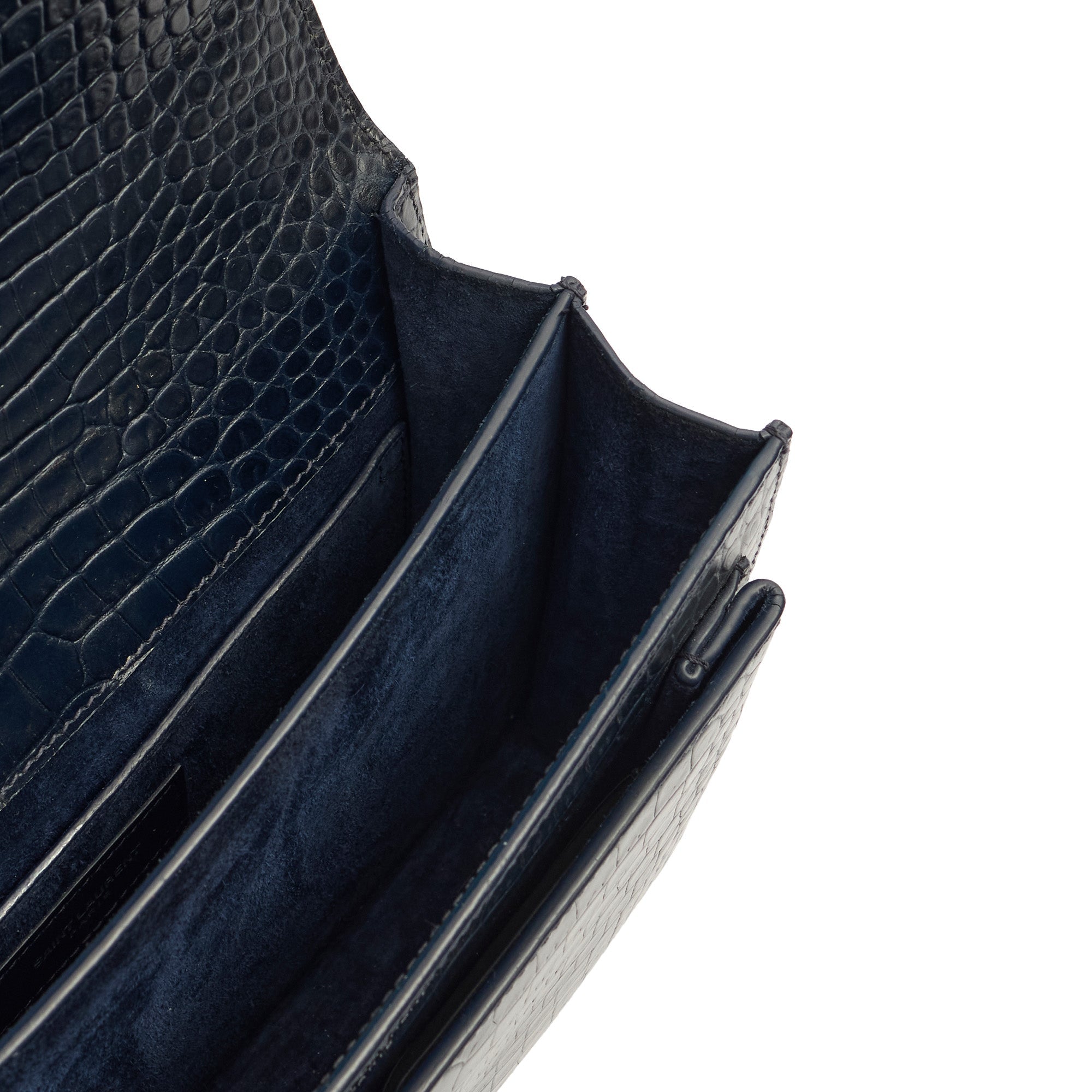 Saint Laurent Cross Body Sunset - Medium in Navy, Exotic Effect Leather — Detail View