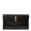 Saint Laurent Clutch Uptown Pouch in Black, Calfskin Leather — Front View