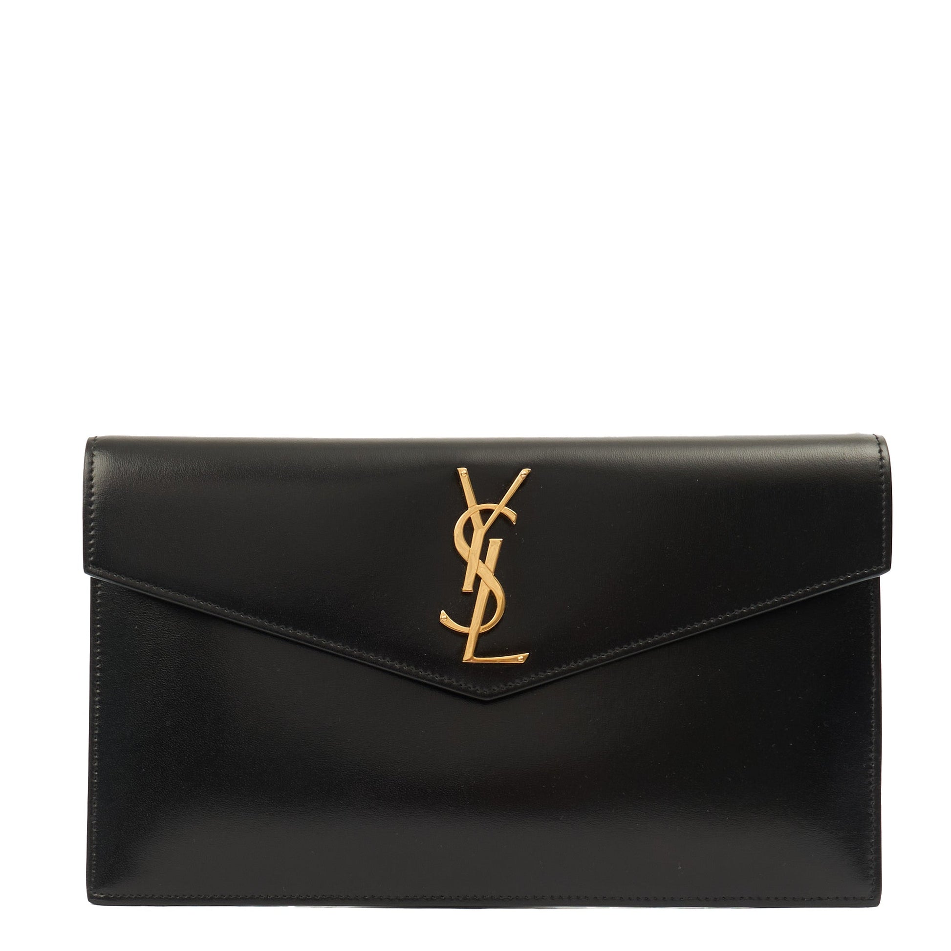 Saint Laurent Clutch Uptown Pouch in Black, Calfskin Leather — Front View