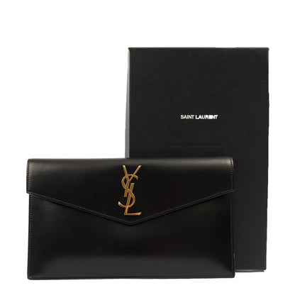 Saint Laurent Clutch Uptown Pouch in Black, Calfskin Leather — Side View