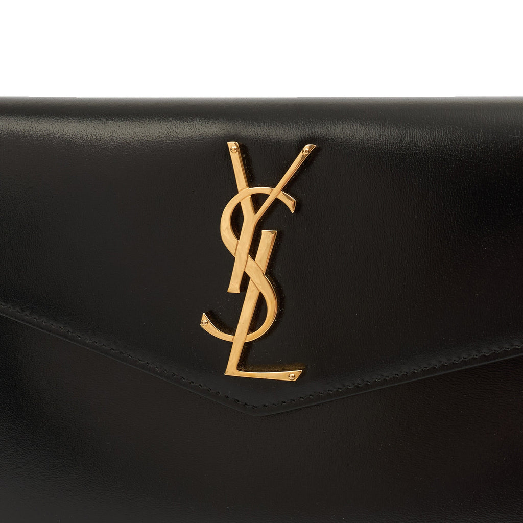 Saint Laurent Clutch Uptown Pouch in Black, Calfskin Leather — Detail View