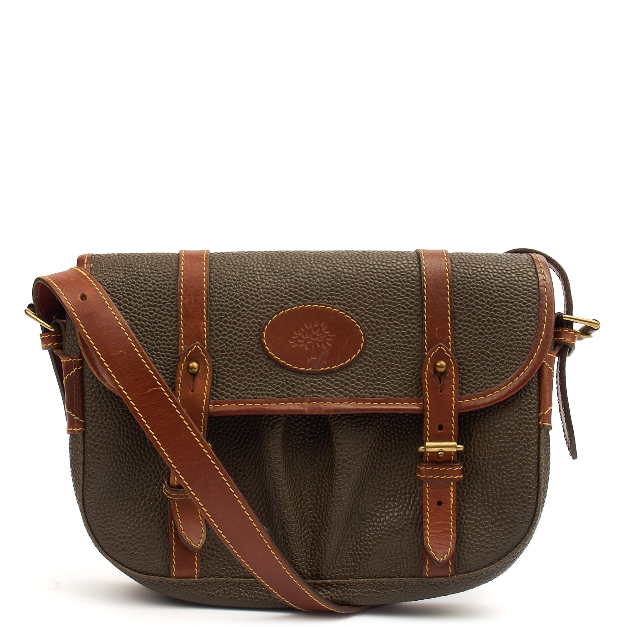 Mulberry Cross Body Vintage Messenger in Green, Scotchgrain — Front View