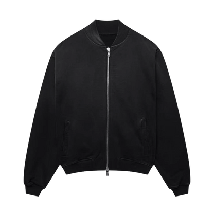 KAIZEN MARKET BLANK HEAVYWEIGHT FADE OUT BOMBER JACKET BLACK — XS — Front View