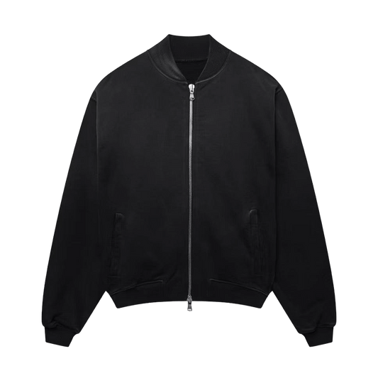 KAIZEN MARKET BLANK HEAVYWEIGHT FADE OUT BOMBER JACKET BLACK — XS — Front View
