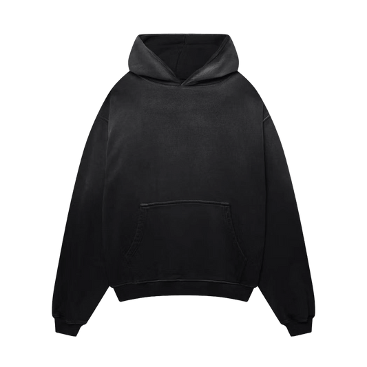 KAIZEN MARKET BLANK HEAVYWEIGHT FADE OUT HOODIE BLACK — XS — Front View