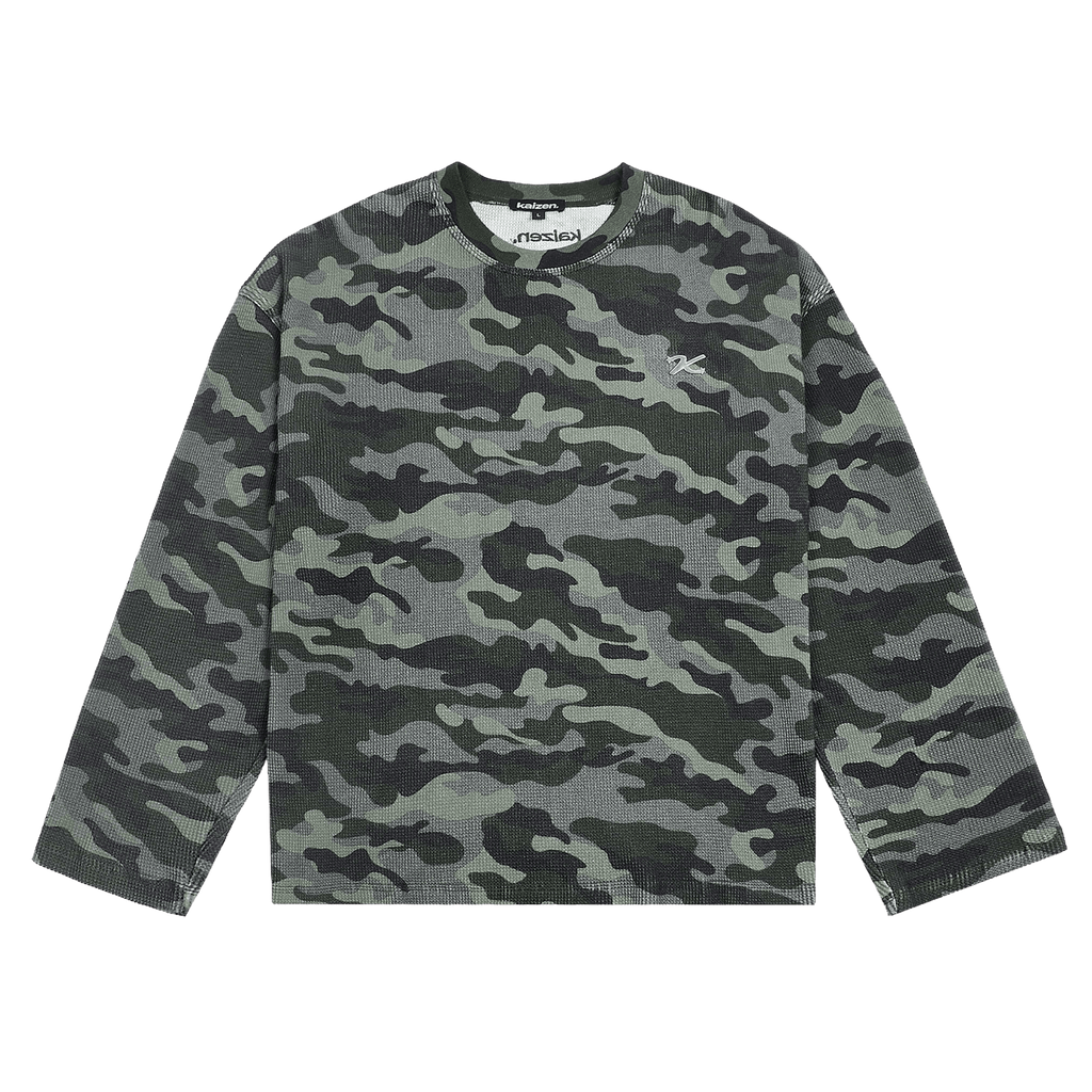 KAIZEN MARKET CAMO WAFFLE LONGSLEEVE — XS — Front View