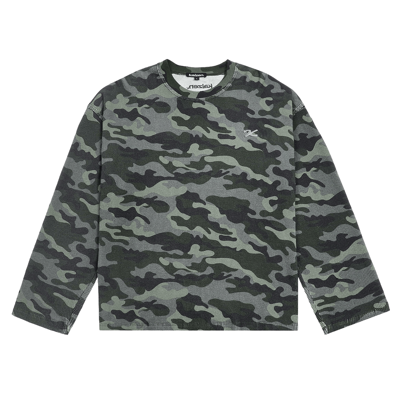 KAIZEN MARKET CAMO WAFFLE LONGSLEEVE — XS — Front View
