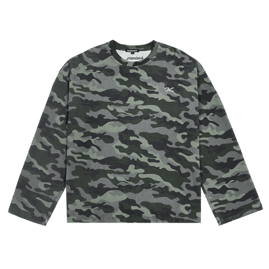 KAIZEN MARKET CAMO WAFFLE LONGSLEEVE — XS — Front View