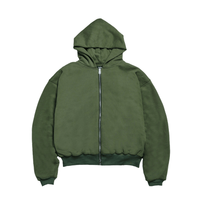 KAIZEN MARKET DOUBLE LAYERED ZIP HOODIE MILITARY — XS — Front View
