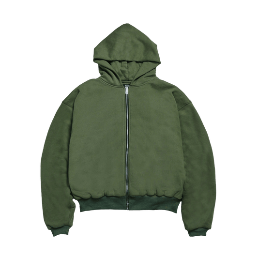 KAIZEN MARKET DOUBLE LAYERED ZIP HOODIE MILITARY — XS — Front View