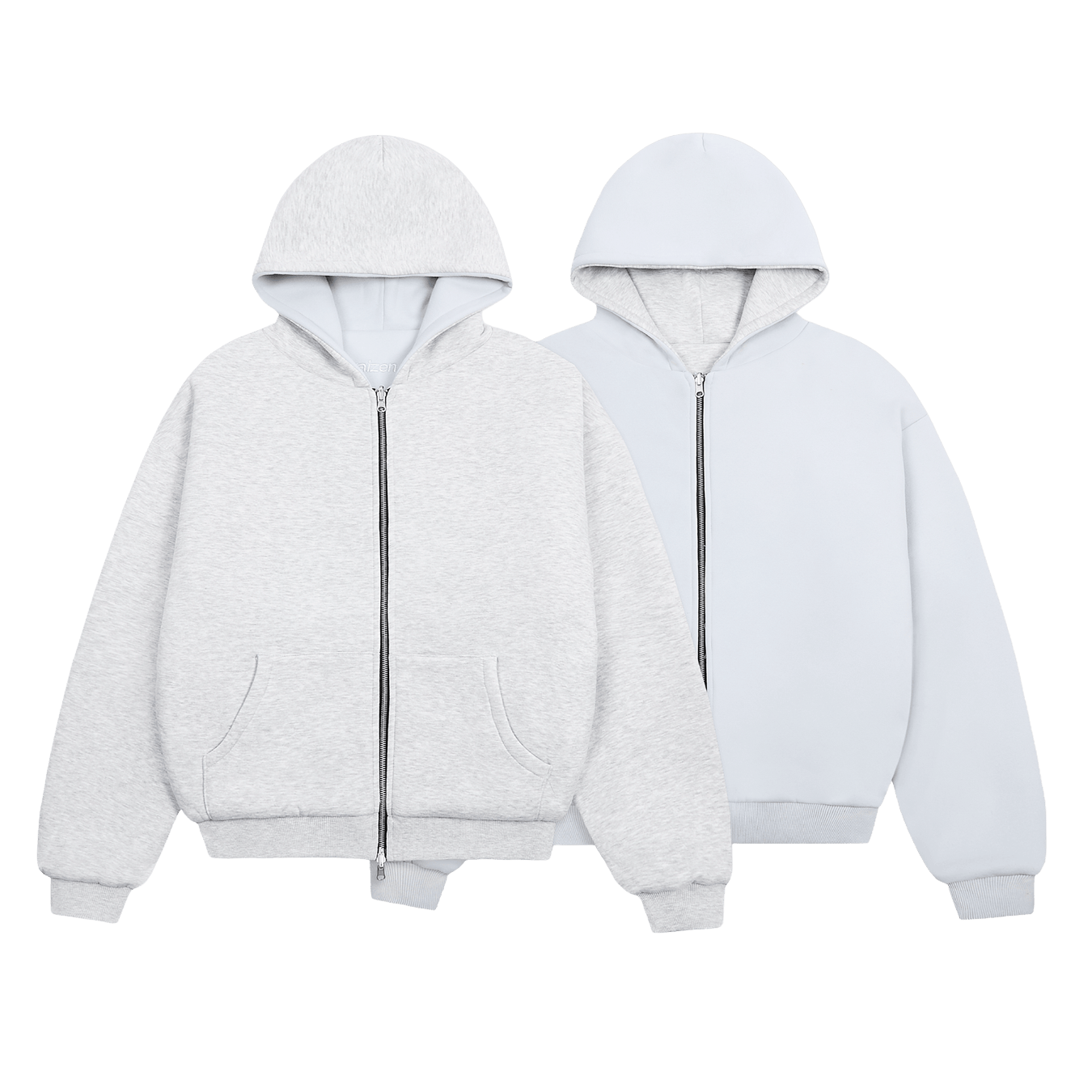 KAIZEN MARKET GREY/STONE REVERSIBLE ZIP HOODIE - 3RD ANNIVERSARY — XS — Front View