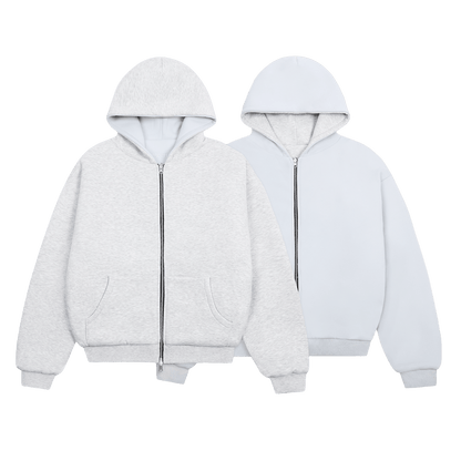 KAIZEN MARKET GREY/STONE REVERSIBLE ZIP HOODIE - 3RD ANNIVERSARY — XS — Front View