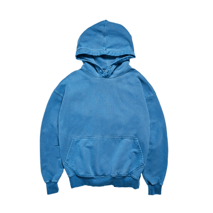 KAIZEN MARKET WASHED BLANK HOODIE BLUE — SMALL — Front View