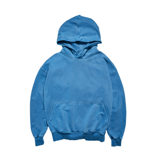 KAIZEN MARKET WASHED BLANK HOODIE BLUE — SMALL — Front View