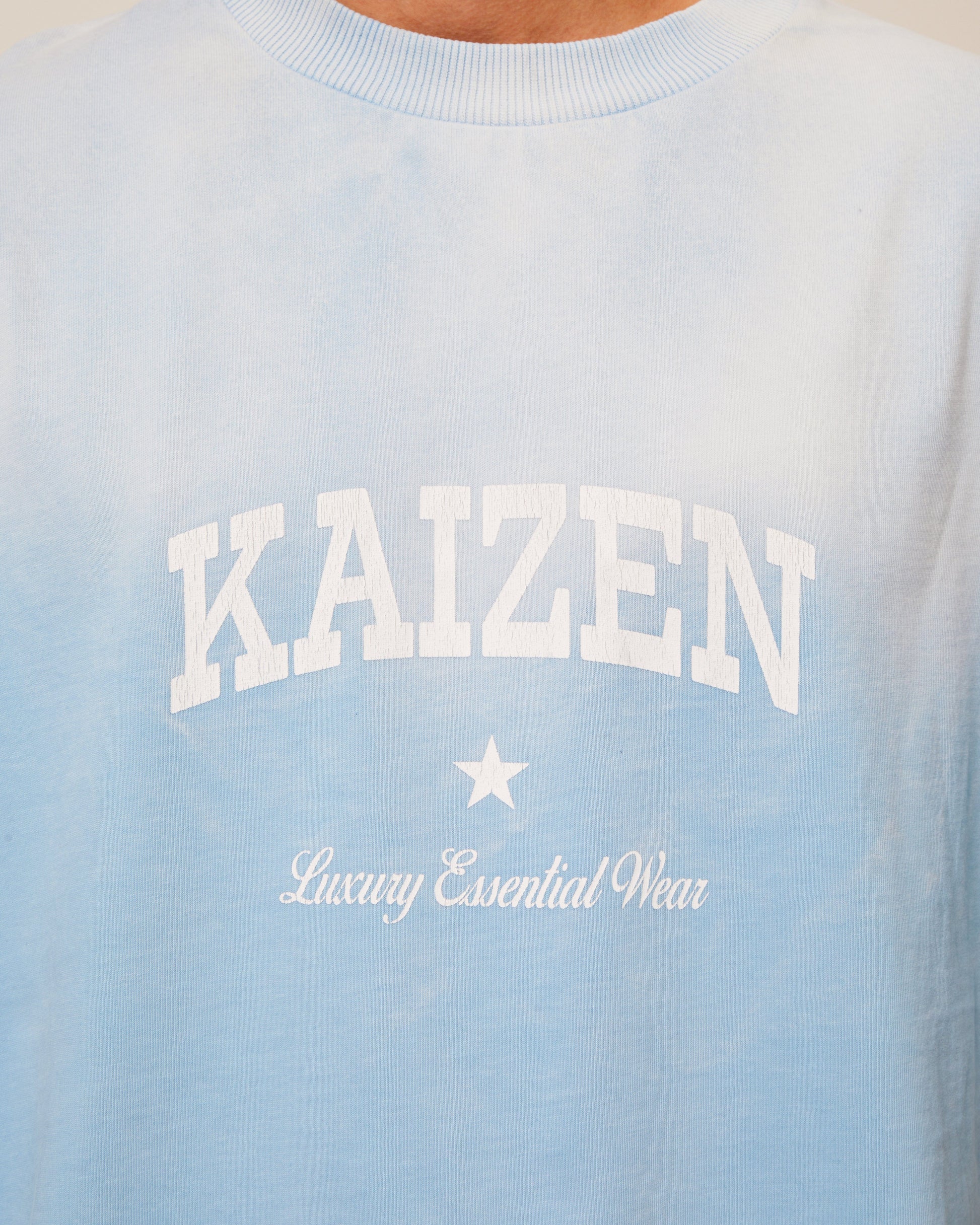 KAIZEN MARKET SUNFADED TEE BLUE — XS — Top View