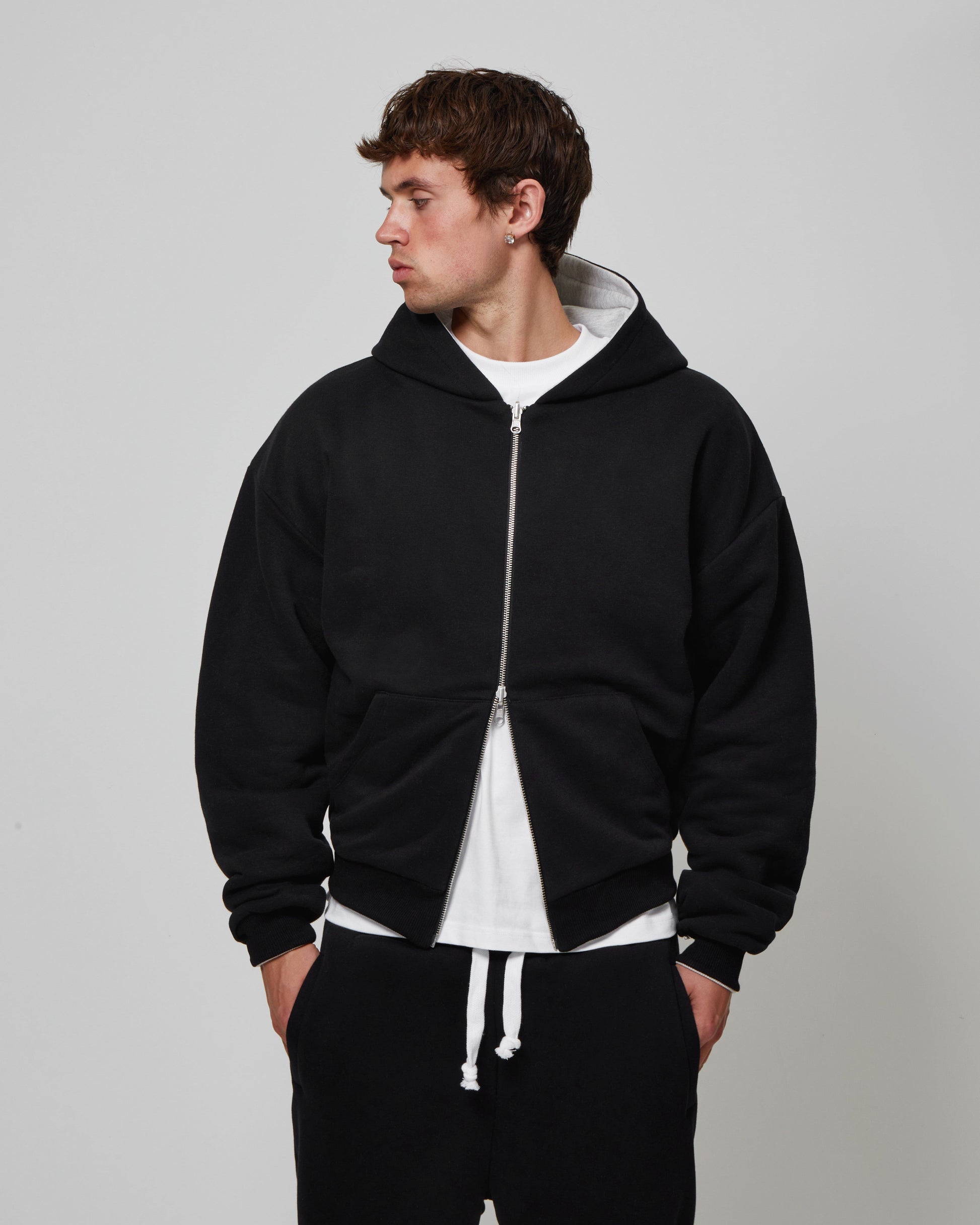 KAIZEN MARKET GREY/BLACK REVERSIBLE ZIP HOODIE — XS — Side View
