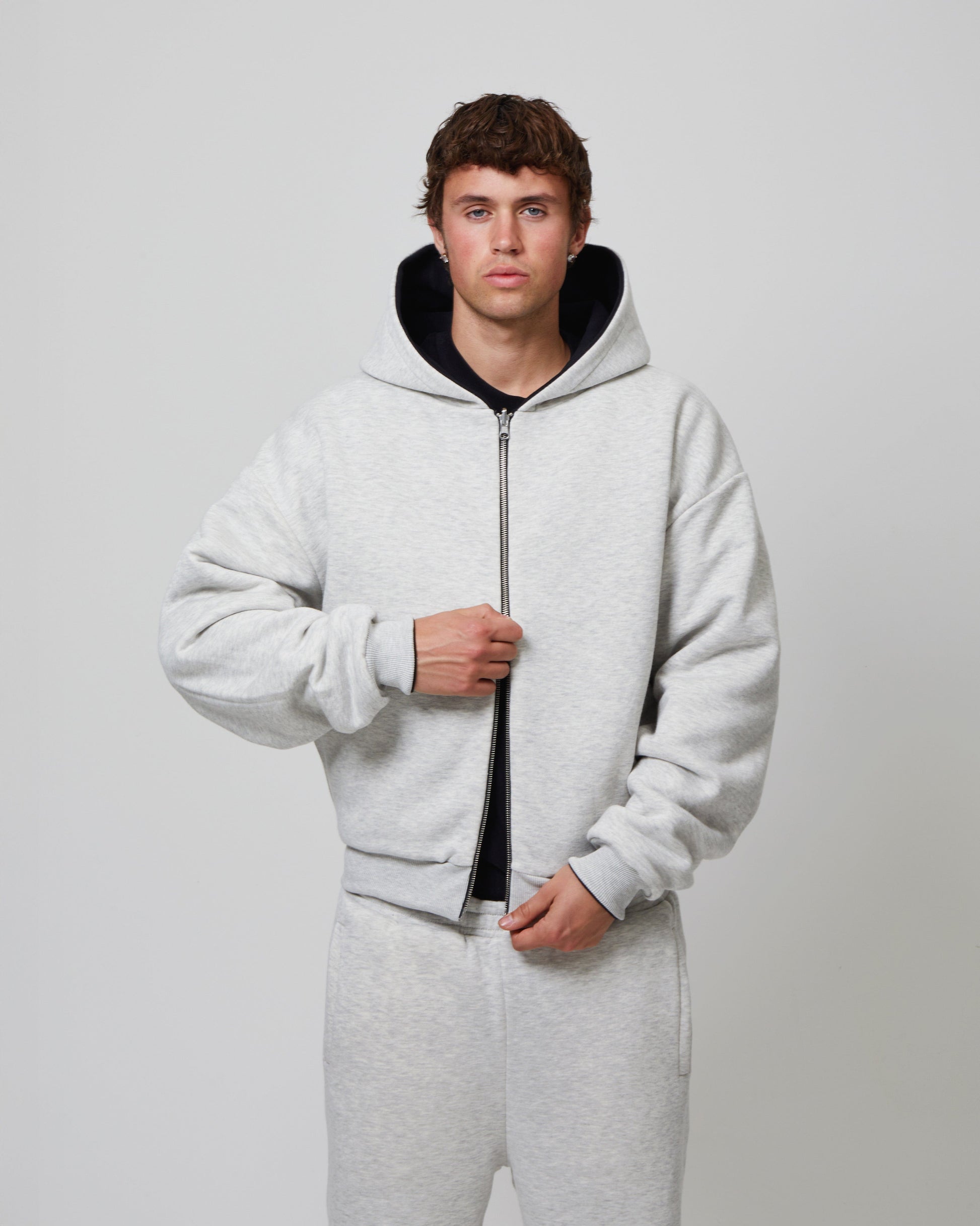 KAIZEN MARKET GREY/BLACK REVERSIBLE ZIP HOODIE — XS — Back View