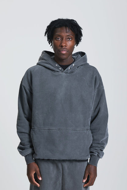 KAIZEN MARKET WASHED BLANK HOODIE CHARCOAL — SMALL — Side View