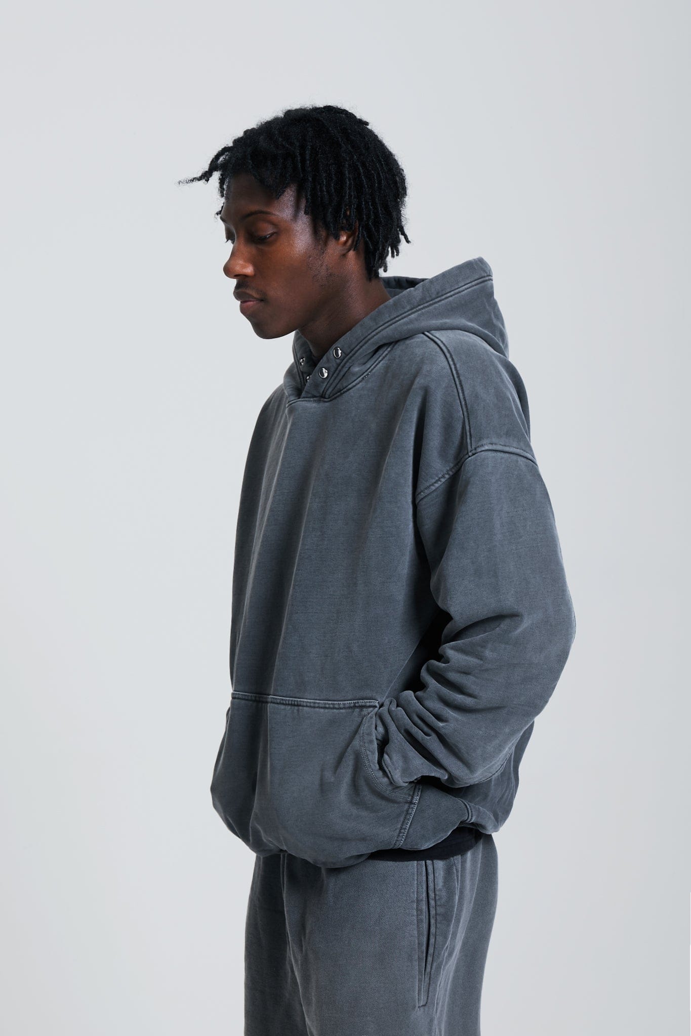 KAIZEN MARKET WASHED BLANK HOODIE CHARCOAL — SMALL — Back View