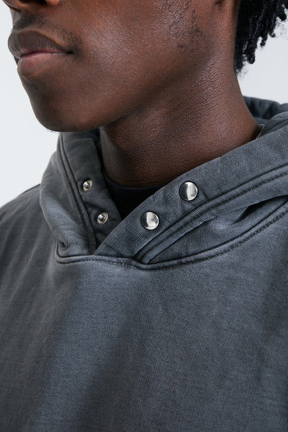 KAIZEN MARKET WASHED BLANK HOODIE CHARCOAL — SMALL — Top View