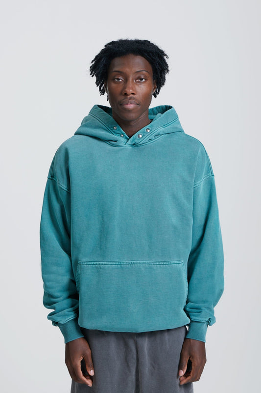 KAIZEN MARKET WASHED BLANK HOODIE GREEN — SMALL — Side View