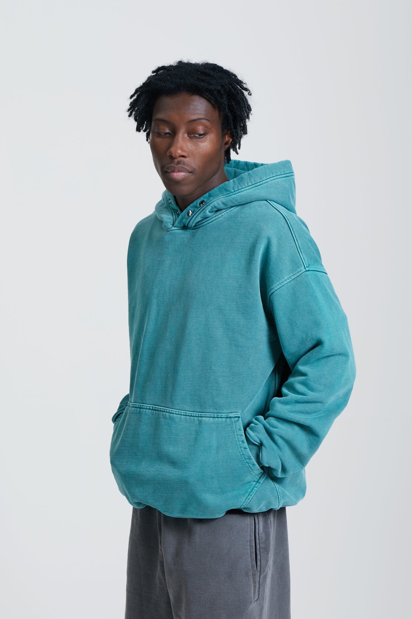 KAIZEN MARKET WASHED BLANK HOODIE GREEN — SMALL — Back View