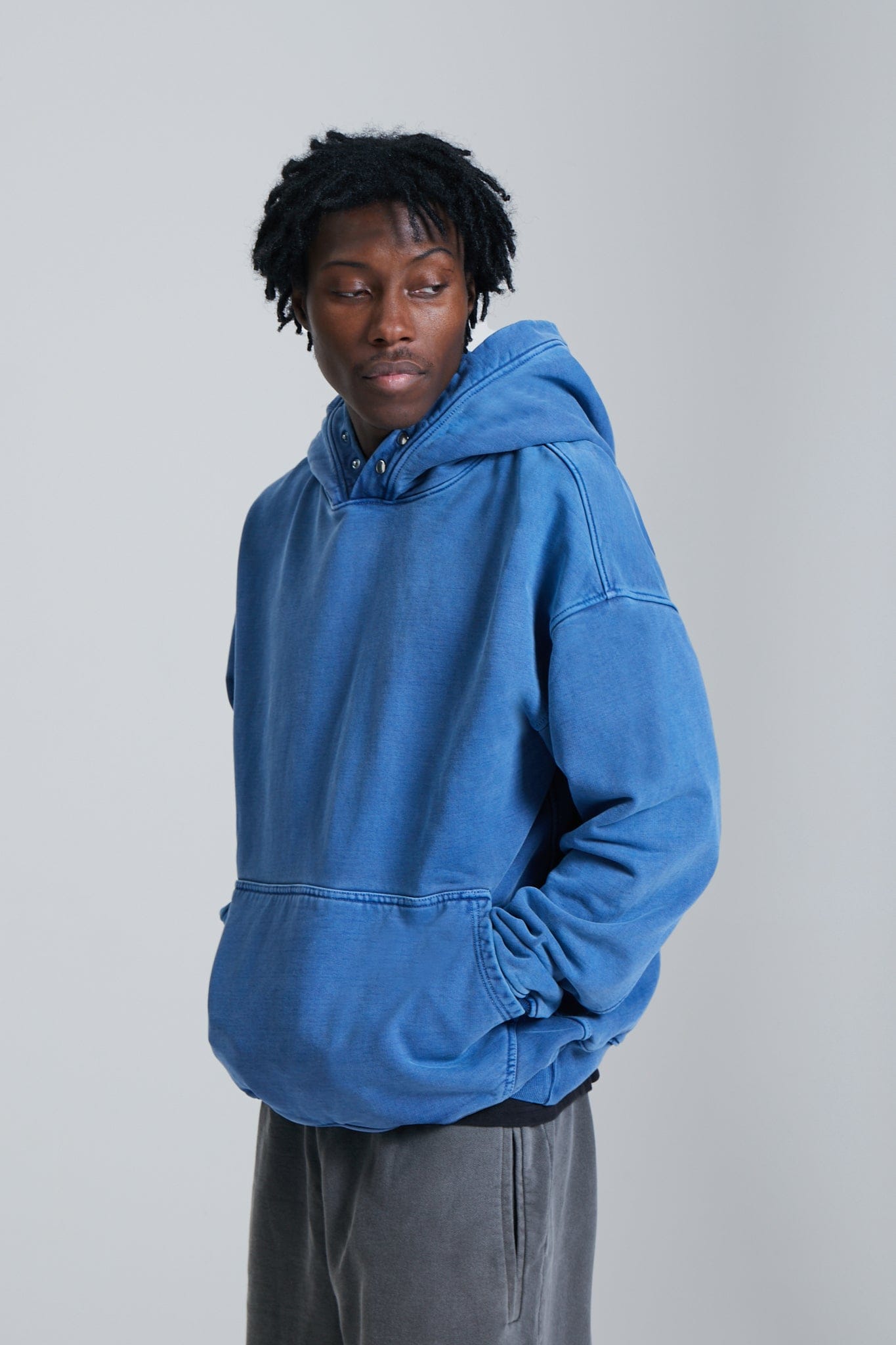 KAIZEN MARKET WASHED BLANK HOODIE BLUE — SMALL — Back View
