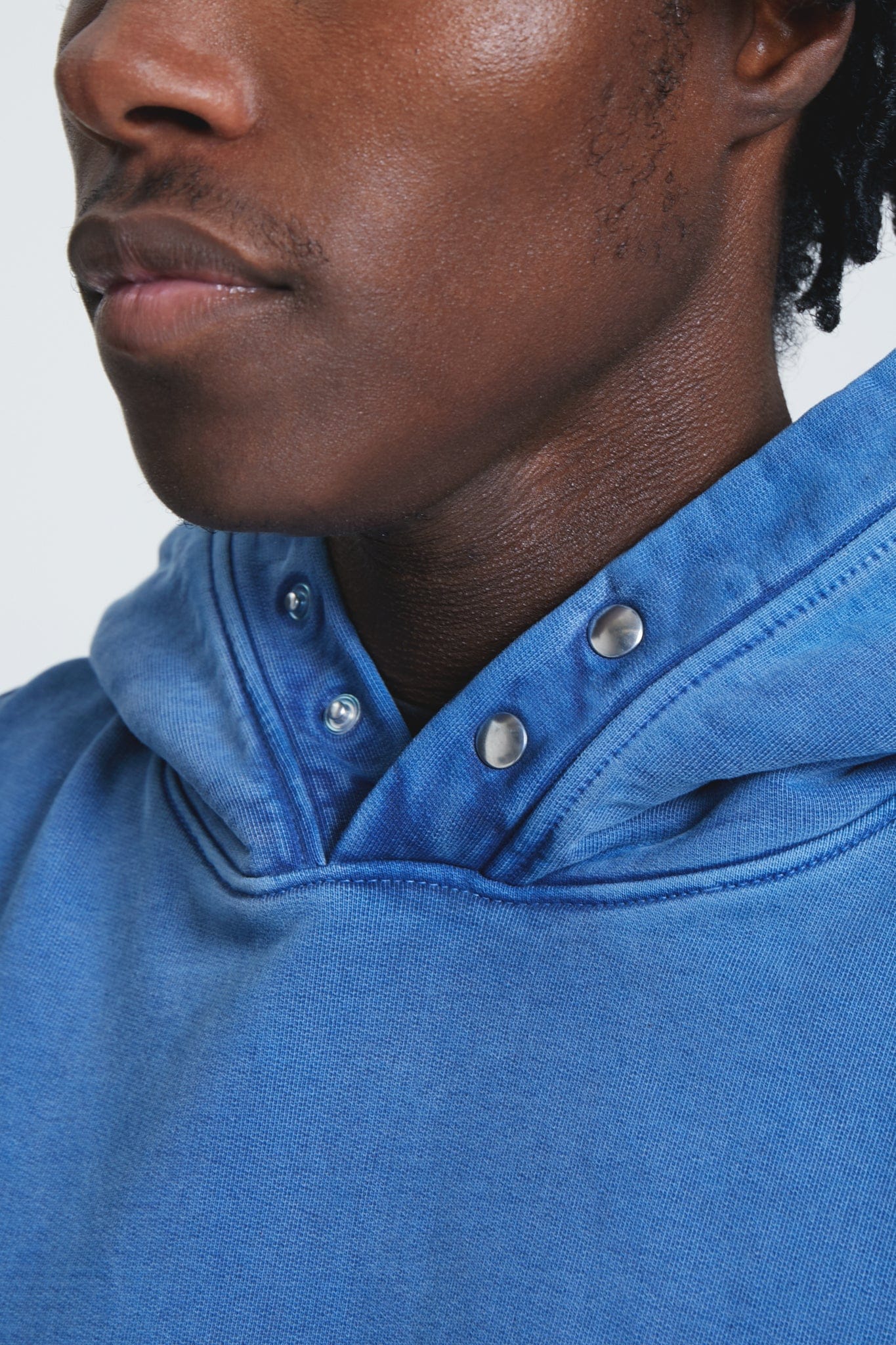 KAIZEN MARKET WASHED BLANK HOODIE BLUE — SMALL — Top View
