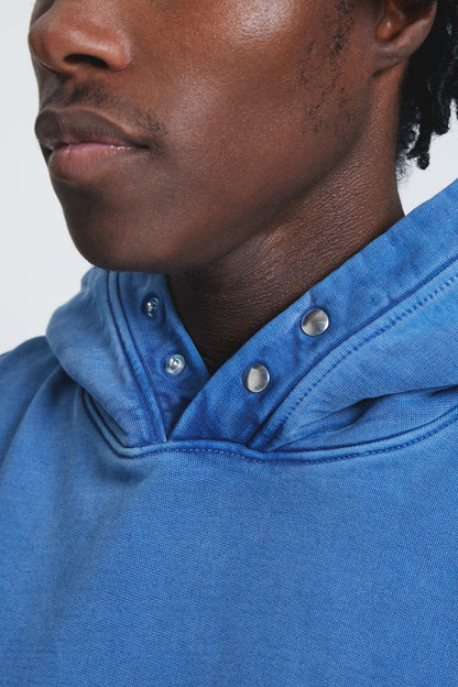 KAIZEN MARKET WASHED BLANK HOODIE BLUE — SMALL — Top View