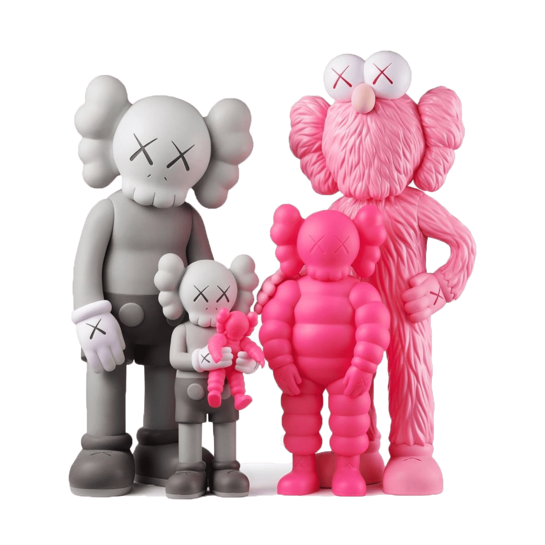 KAWS Family Vinyl Figures Grey/Pink — Front View