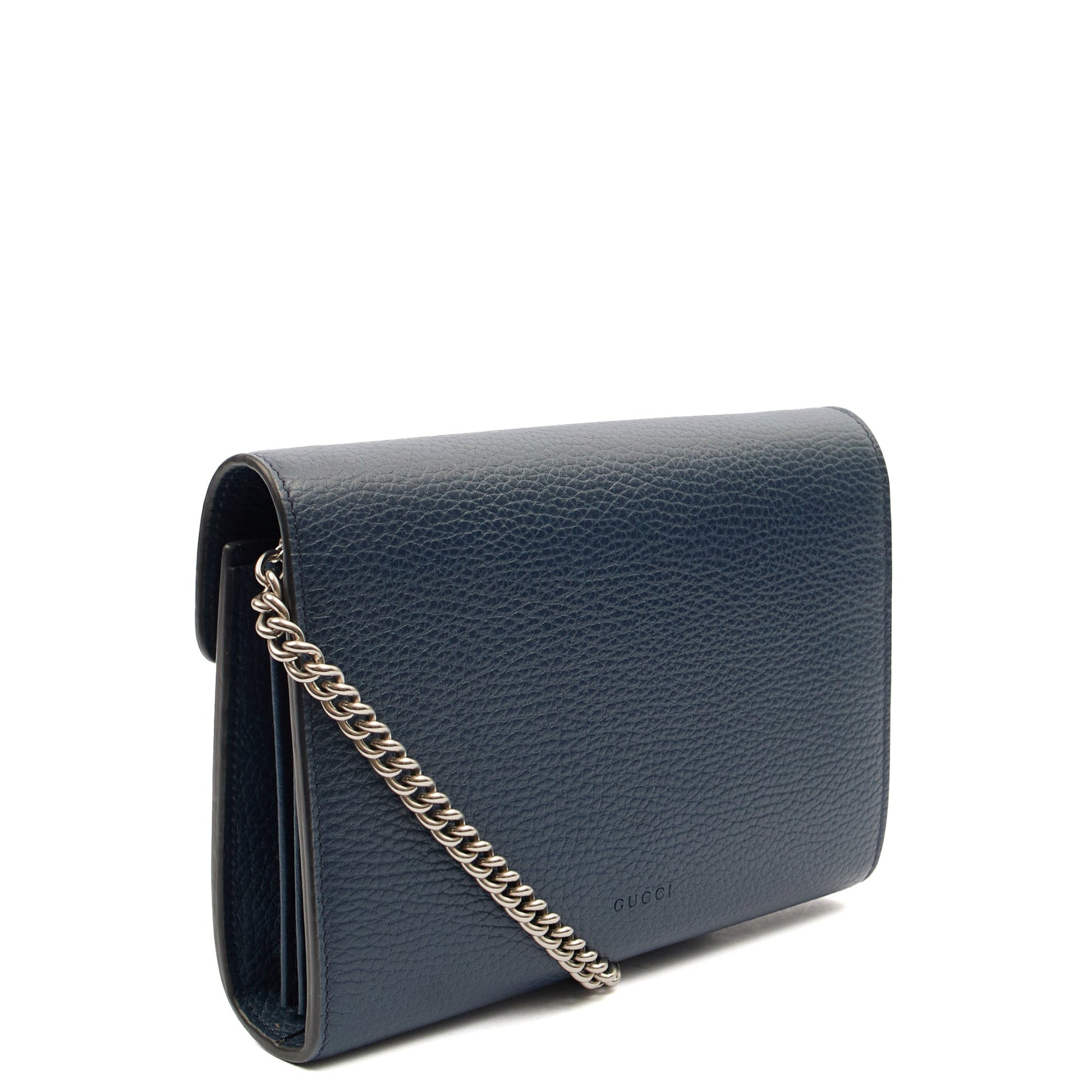 Gucci Cross Body Dionysus Chain Wallet in Blue, Leather — Side View